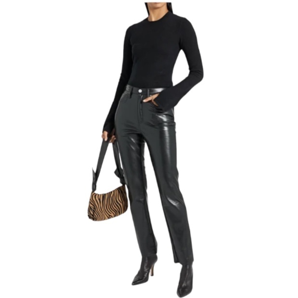 FRAME Le High 'N' Tight Leather-blend straight leg Trouser pants Black Size 30